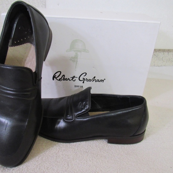 Robert Graham Sz 9.5D Black Logo Round Toe Slip On Loafers Shoes - Picture 2 of 10